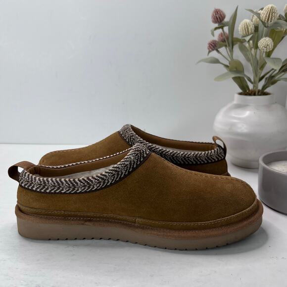 Koolaburra by UGG Burree Slip-On Suede Slippers Faux Fur Lined Tan Men 8 - Picture 7 of 9